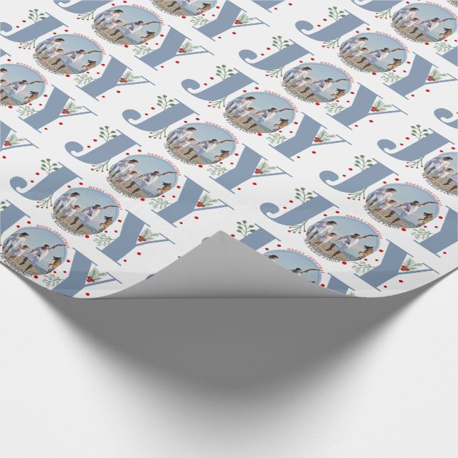 Papel De Presente Dusty blue JOY Foto de Natal feliz (Ponta)