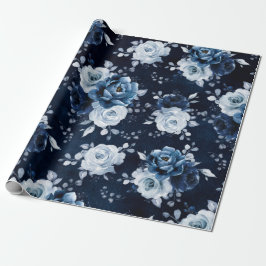 Papel De Presente Dusty Blue Slate Marinho Floral Botânica Wedding W