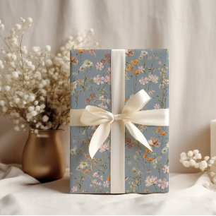 Papel De Presente Dusty Blue Wildflower Boho Bloden Boho