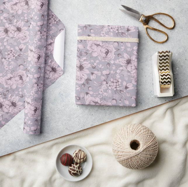 Papel De Presente Dusty Lavender Floral (Artesanato)