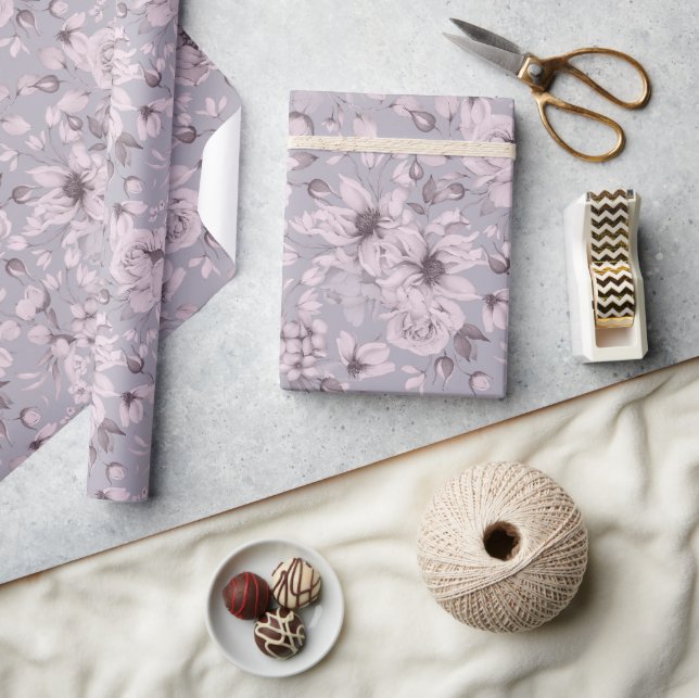 Papel De Presente Dusty Lavender Floral (Artesanato)