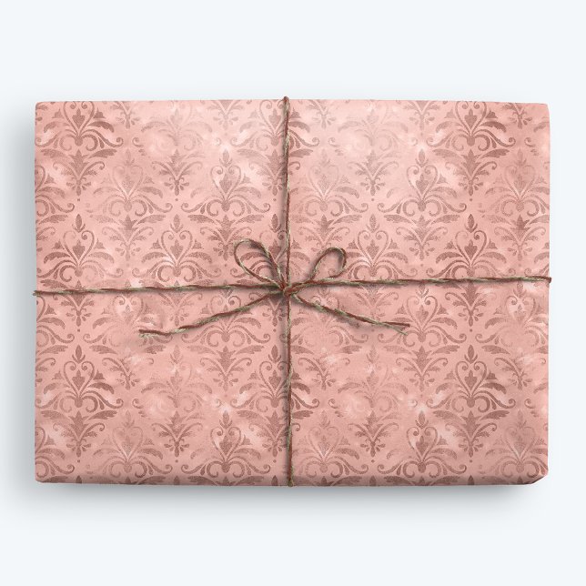 Papel De Presente Dusty Pink Elegante Victorian Damask (Criador carregado)