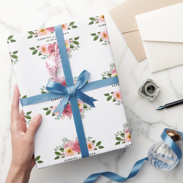 Papel De Presente Dusty Rosa | Casamento Floral Rosa Esbranquiçado (Presentear)