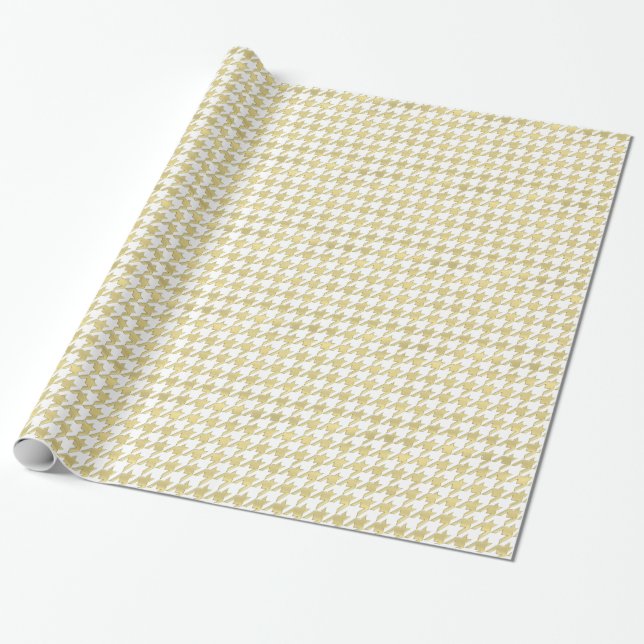 Papel De Presente DY Background LG Faux Dourado Houndstooth (Desenrolado)