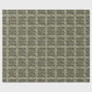 Papel De Presente E - Monograma gravado do vintage (ouro)