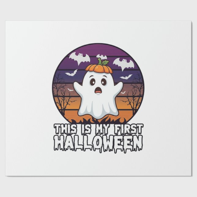 Papel De Presente É Primeiro Fantasma de Halloween Abóbora Chapéu Mo (Aberto)