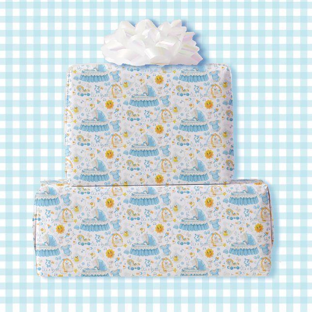 Papel De Presente É um Chá de fraldas Boy Blue & White Bassinet (Criador carregado)