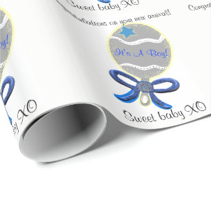 Papel De Presente É um chocalho do bebê azul do menino