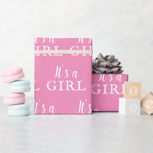 Papel De Presente É uma menina Tipografia Rosa Festa de Chá de Bebê (Chá de bebê)