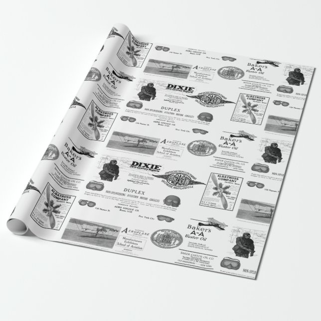 Papel De Presente Early Aviation Airplane Biplane Wrapping Paper (Desenrolado)