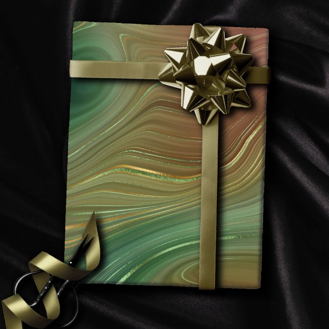 Papel De Presente Earthy Emerald Strata | Agato de tinta verde e Our (Criador carregado)