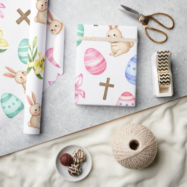 Papel De Presente Easter Blessings – Seamless Bunny & Cross Pattern (Artesanato)