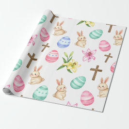Papel De Presente Easter Blessings – Seamless Bunny & Cross Pattern