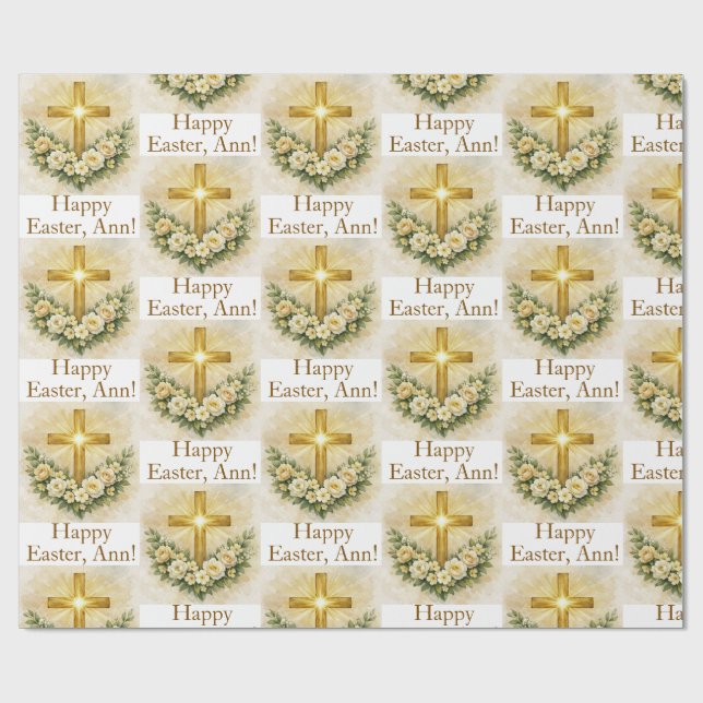 Papel De Presente Easter Personalized Christian Cross Wrapping Paper (Aberto)