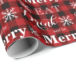 Papel De Presente Eat Drink and be Merry red-black plaid pattern
