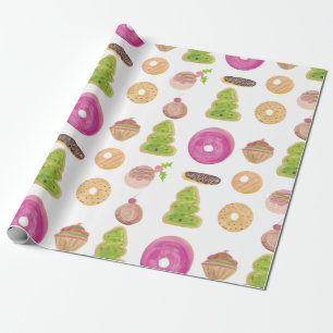 Papel De Presente Eclairs Donuts Divertidos Aquarela Doce Capricho