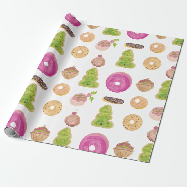 Papel De Presente Eclairs Donuts Divertidos Aquarela Doce Capricho (Desenrolado)