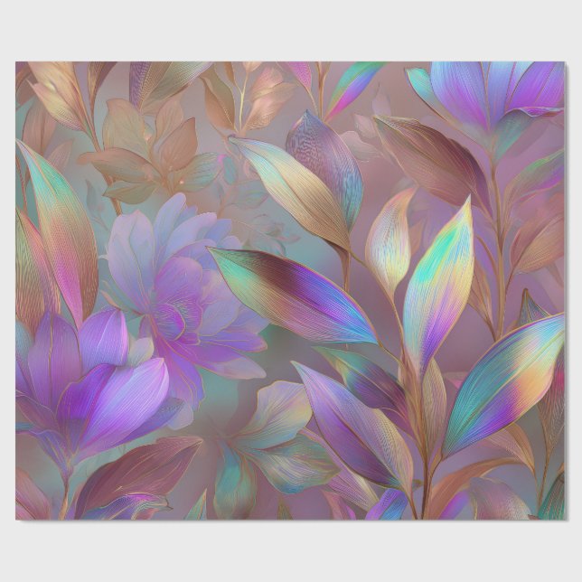 Papel De Presente Eco Futurismo Flores Tropicais Bioluminescentes (Aberto)
