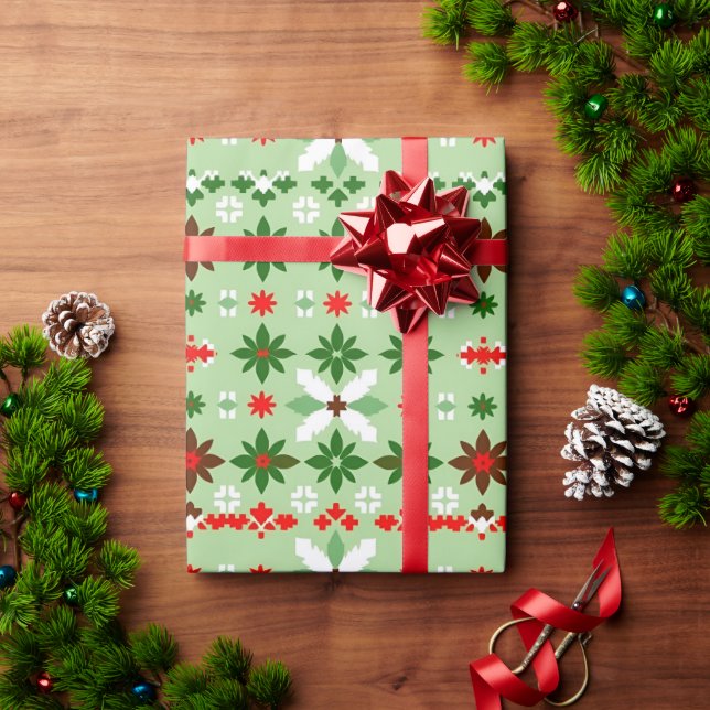 Papel De Presente Edição 4 do Natal Fair Isle Escandinavo (Presente de Natal)