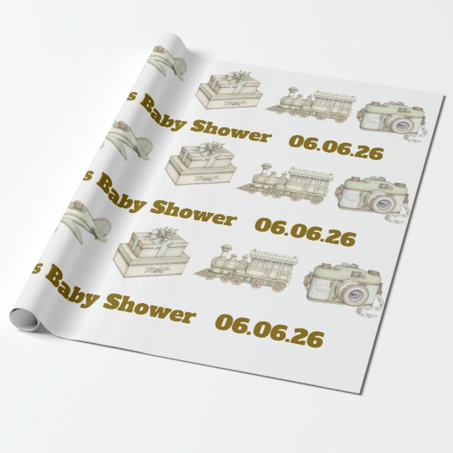 Papel De Presente Editable Neutral Baby Shower Wrapping Paper  (Desenrolado)