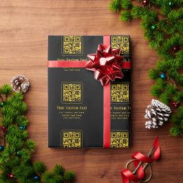 Papel De Presente Editable QR Code & Text Template | Black & Gold