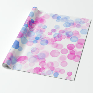 Papel De Presente Efeito Bokee das bolhas brancas cor-de-rosa azul