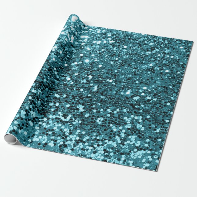 Papel De Presente Efeito Brilhante da Sequência Teal Aquática (Desenrolado)