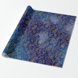 Papel De Presente Efeito Elegante Folha Dourada Azul Meia-Noite