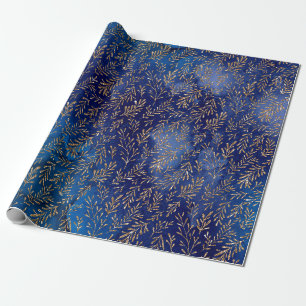 Papel De Presente Efeito Elegante Folha Dourada Azul Meia-Noite