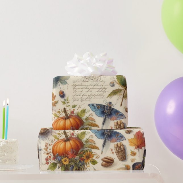 Papel De Presente Efêmeras Aquarela Antiga Outono  (Presentes para festas)