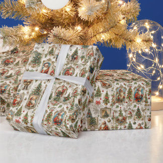 Papel De Presente Efêmeras de Natal Antigas | Papai Noel Retro Vinta