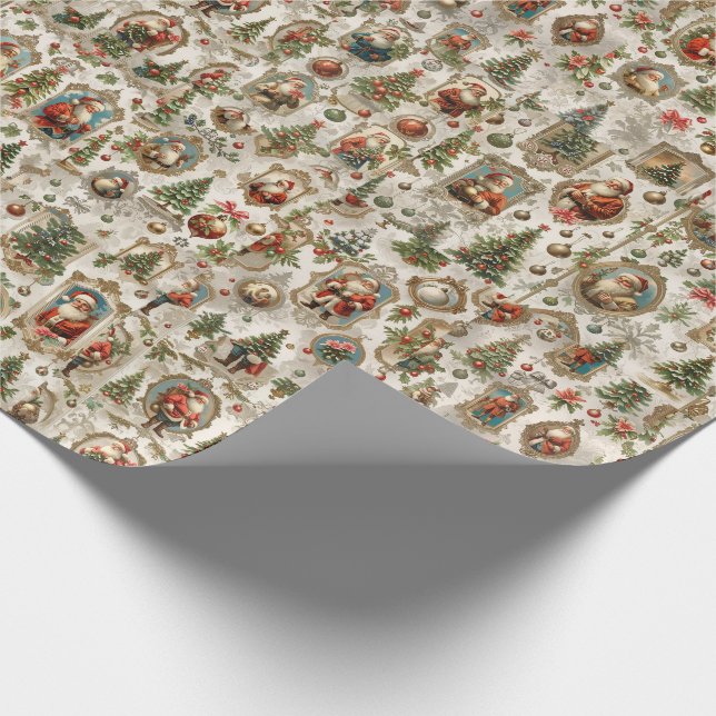 Papel De Presente Efêmeras de Natal Antigas | Papai Noel Retro Vinta (Ponta)