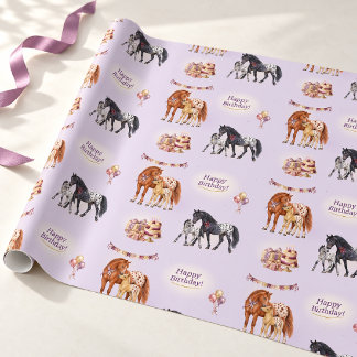 Papel De Presente Égua e Potro Appaloosa Aniversário Lilás