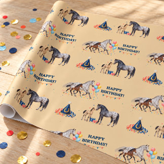Papel De Presente Égua e Potro Appaloosa Aniversário Western