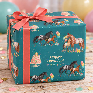 Papel De Presente Égua e Potro Appaloosa Feliz Aniversário