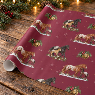 Papel De Presente Égua e Potro Appaloosa Natal Cranberry