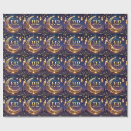 Papel De Presente Eid Mubarak celebração islâmica Dourado e azul-mar
