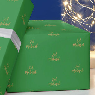 Papel De Presente Eid Mubarak Livro Verde Dourado sobre Presentes