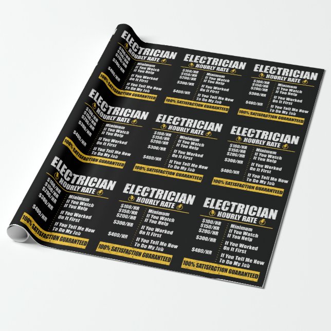 Papel De Presente Electrician Hourly Rate Funny Lineman Dad Retro (Desenrolado)