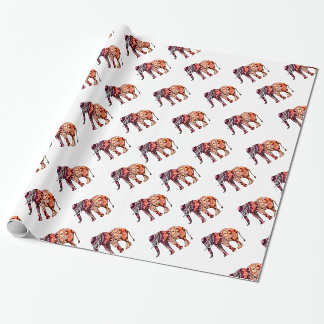 Papel De Presente Elefante abstrato colorido (Desenrolado)