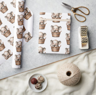 Papel De Presente Elefante Boho no Balde de Wooden
