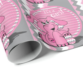 Papel De Presente Elefante cor-de-rosa engraçado de Chevron