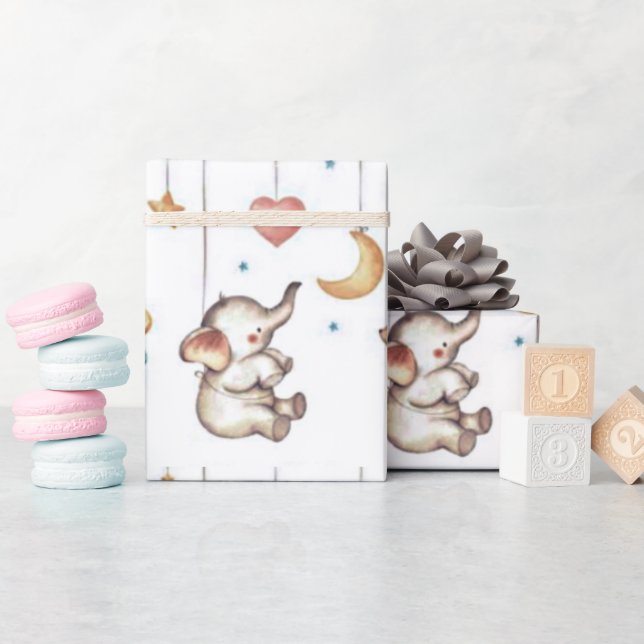 Papel De Presente Elefante Cute (Chá de bebê)