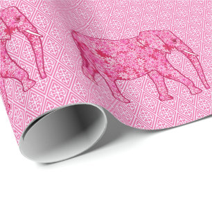 Papel De Presente Elefante da flor - cor-de-rosa fuchsia