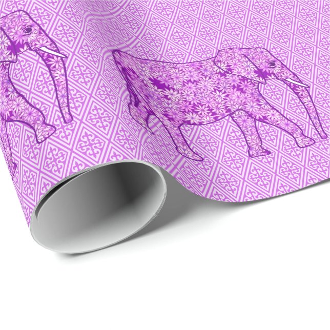 Papel De Presente Elefante da flor - roxo ametista (Ponta do rolo)