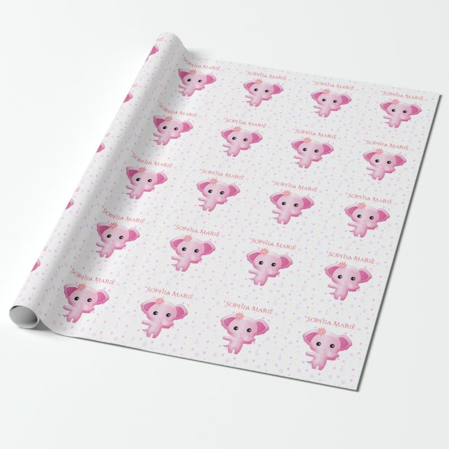 Papel De Presente Elefante De Bebê Rosa Bonito (Desenrolado)