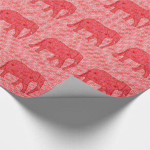 Papel De Presente Elefante de flor - vermelho profundo e coral