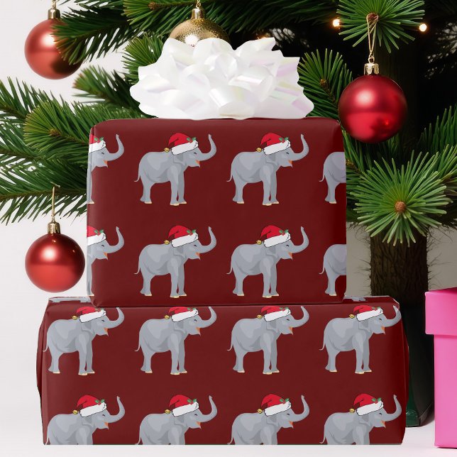 Papel De Presente Elefante de Natal Vermelho e Bonito em Santa Hat (Criador carregado)