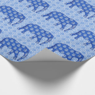 Papel De Presente Elefante de Paisley - azuis cobaltos e branco