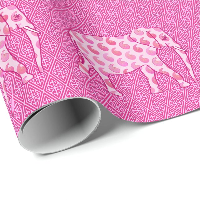 Papel De Presente Elefante de Paisley - rosa-gelo e fuchsia (Ponta do rolo)